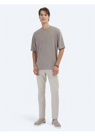 Kip Vizon Desenli Bisiklet Yaka T-shirt Vizon