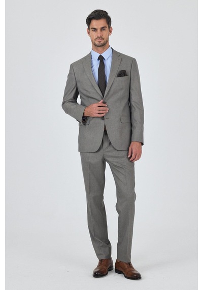 İmza Bej Mono Yaka Esnek 6 Drop Comfort Fit Classic Takım Elbise 1001250152 Bej