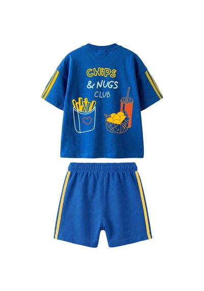 Monila Erkek Çocuk Pamuklu Saks Baskılı T-shirt Ve Şort Alt Üst Takım Lacivert