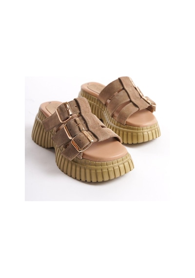 Mubiano Hakiki Deri Collection Kadın Süet Platform Terlik Taba -mcrgn6151-tb Taba