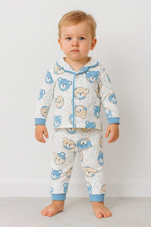 Dolaş Kids Renkli Ayıcık Baskılı Pjama Takımı Açık Mavi