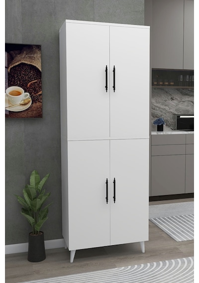Meta 6 Raflı 4 Kapaklı Çok Amaçlı Xl Dolap Mutfak Banyo Balkon Erzak Killer Dolabı - Beyaz