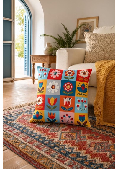 Tr 4'lü Renkli Modern Dekoratif Kırlent Kılıfı Seti Dijital Baskılı Soft Dokulu Koltuk Yastık Kılıfı 43x43 Genel