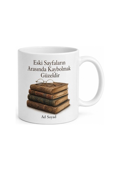 Sahaf Gezip Eski Basım Arayanlara İkinci El Nostaljisi Kupa Bardak Hediye Beyaz / Çok Renkli
