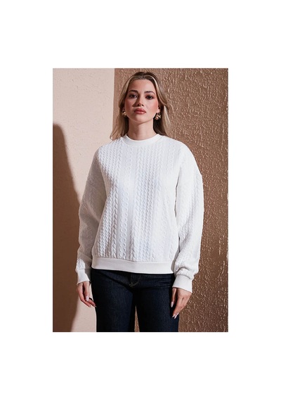 Fashion Friends Oversize Bisiklet Yaka Ekru Kadın Sweatshirt 25k0141k1