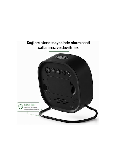 Valkyrie Dijital Led Siyah Masa Saati Alarm Beyaz Derece 3 Kademe Işık, Usb Destekli Modern Gece Lambalı Saat
