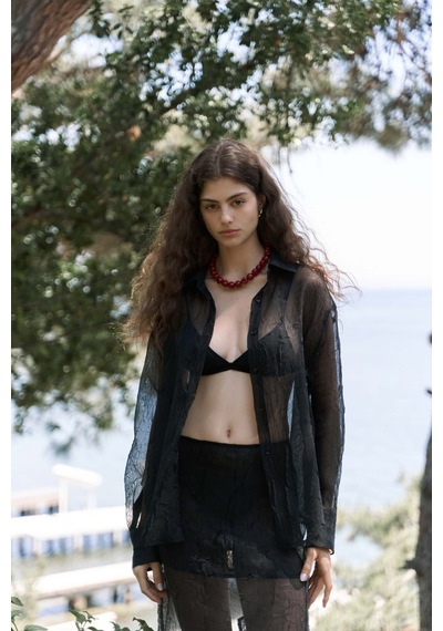 Mai Collection Mai Studios Co. Sorcha Siyah Transparan Gömlek Etek Takım Siyah