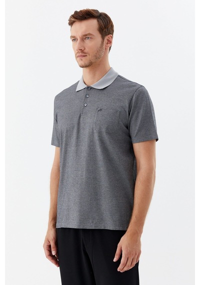 Sabri Özel Siyah %100 Pamuk Regular Fit Jakar Desenli Cepli Polo Yaka T-shirt