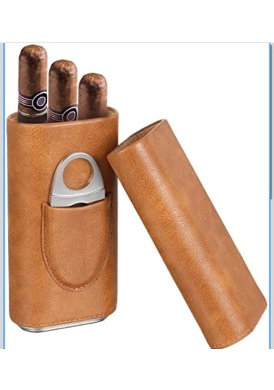 Yüksek Kalite 3 Parmak Humidors Taşınabilir Puro Kutusu Kahverengi Puro Deri Kılıf Puro Kesici