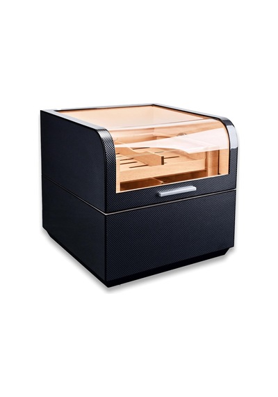 Cigarloong Karbon Desen Camlı Katlı Humidor Puro Kutusu 150s