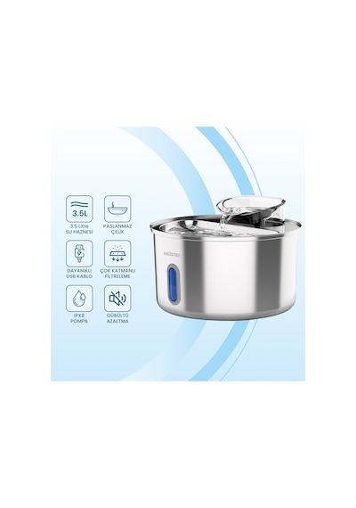 Haustier Wf009l-w Metal Tasarım Pencereli Otomatik Kedi Su Sebili,kedi Su Çeşmesi, Su Pınarı 3.5lt Geniş Hazne, Sus304 Çelik, Ultra Sessiz, Çok Katmanlı Filtrasyon