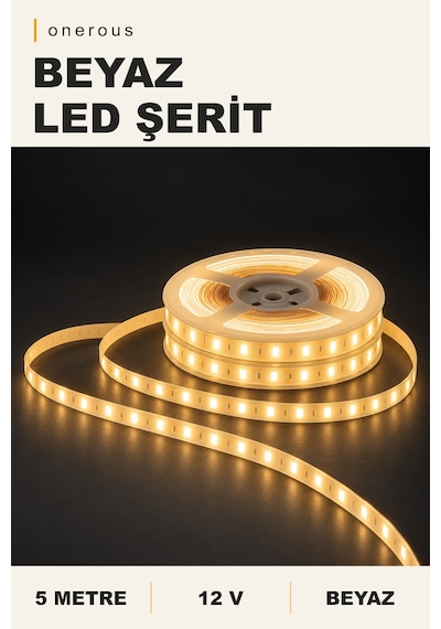 Onerous 5 M 12v Beyaz Led Şerit, Yapışkanlı