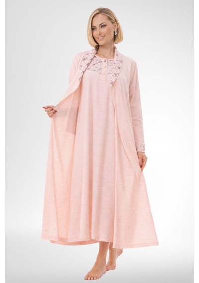 Mecit Pijama Mecit 6320 Pudra Büyük Beden Kadın Sabahlık Pijama Gecelik Set Pudra