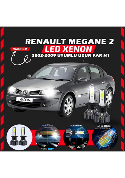 Renault Megane 2 2002-2009 Uzun Far Uyumlu Şimşek Etkilii Led Xenon Pro Series H1
