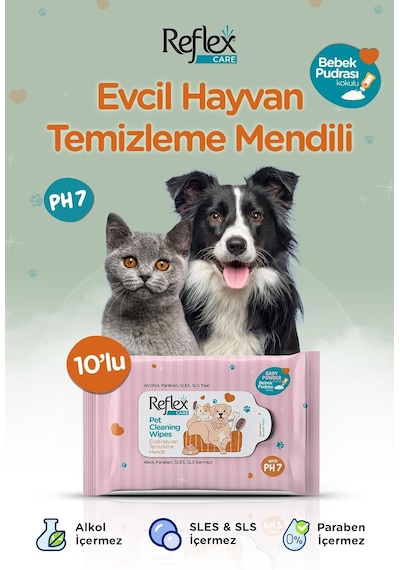 Reflex Care Evcil Hayvanlar İçin Çok Amaçlı Hijyenik Temizleme Mendili 10'lu