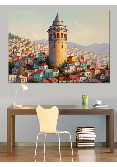 Tepeden Galata Kulesi Ve İstanbul Dekoratif Kanvas - Mdf Ahşap Tablo