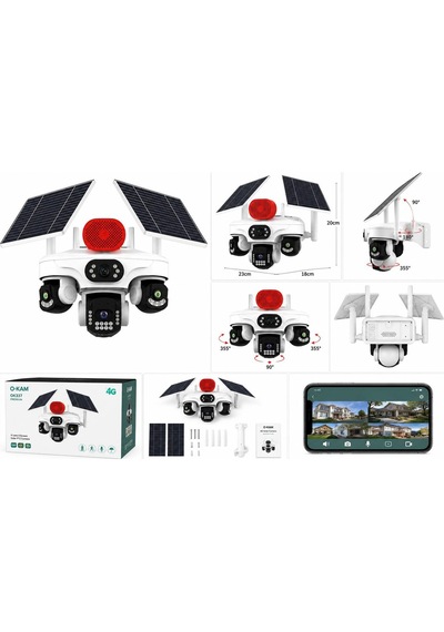 O-kam Ok-s-337 Premium 4g 4 Lens Aov Solar Çift Panel Sirenli