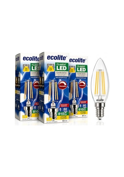 Ecolite Filament Led Mum Ampul E14 Duy 6w 810 Lümen Dim Edilebilir 2700k Sarı Işık Şeffaf Dekoratif Vintage Ampul 6 Diğer