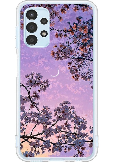 Samsung Galaxy A13 Uyumlu Mor Gökyüzülü Ağaç Baskılı Silikon Kılıf Renkli