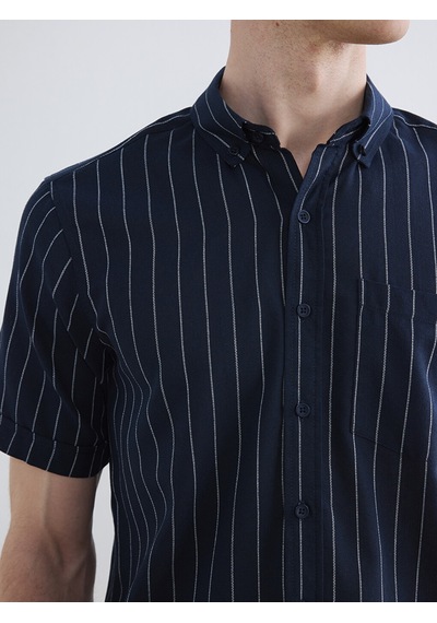 Lcwaıkıkı Classic Lacivert Regular Fit Çizgili Erkek Gömlek