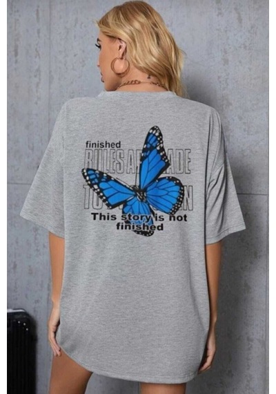 Sırt Baskılı Tasarım Tshirt Gri