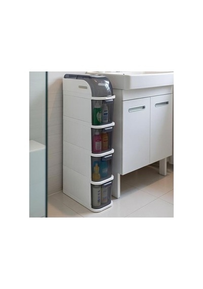 Banyo Ve Mutfak İçin 4 Çekmeceli Tekerlekli Organizer Dolap, 95x20x38.5 Cm Açık Meşe