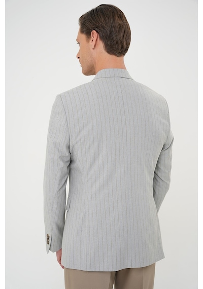 Efor Slim Fit Çift Yırtmaç Çizgili Kruvaze Casual Gri Ceket C 704 Gri