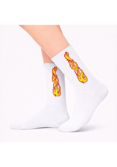 Carnaval Socks Beyaz Alev Desenli Renkli Çorap Çok Renkli