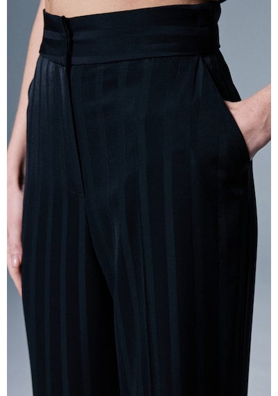 Sateen Anna Çizgili Pantolon - Siyah-137090 siyah