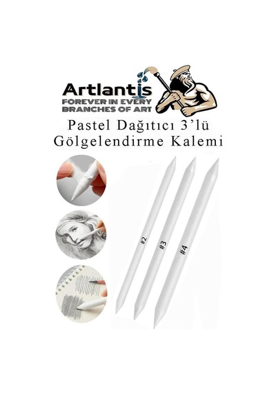 Artlantis Pastel Dağıtıcı Gölgelendirme Kalemi 3 Lü 1 Paket Kaynaştırma Kalemi Kara Kalem Dağıtıcı Kalem Ka