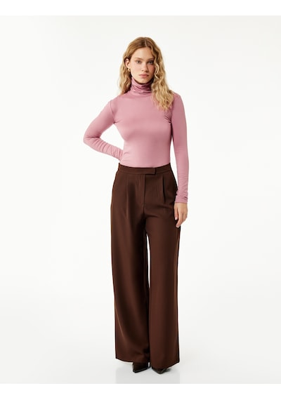 Koton Slim Fit Viskon Kumaş Uzun Kollu Balıkçı Yaka Tişört Pembe 6wak50162ek Gül