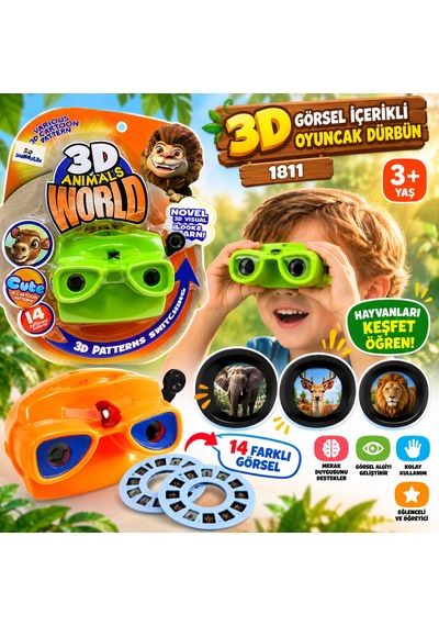 3d Görsel İçerikli Oyuncak Dürbün Hayvan Figürlü Görüntü Değiştirme Ve Keşif Oyuncağı 3+ Yaş