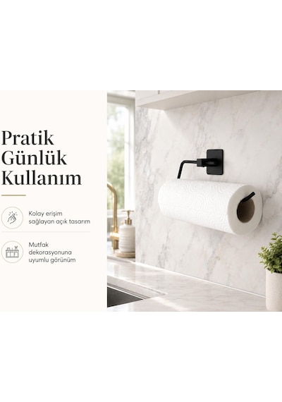 Lexroo Siyah Kare Kağıt Havluluk, Yapışkanlı Ve Vidalı Montajlı Duvara Monte Rulo Havlu Askısı