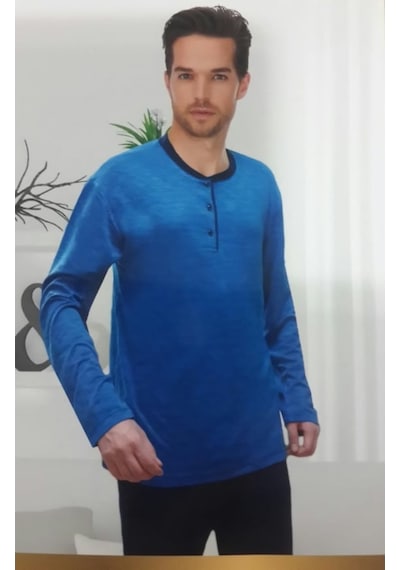 Pijamis 1978 Erkek O Yaka Pijama Takımı Gri-Mavi-Bordo (445374845)