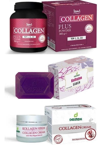 Destek 3'lü Kolajen Seti Collagen Plus 300gr+Kollagen Krem+Sabun