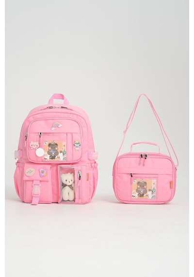Roxbros Kawaii Kore Tarzı Ilkokul Sırt Çantası Seti Pembe