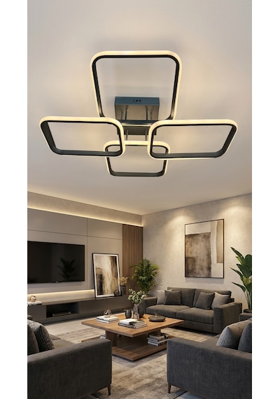 4 Lü Dikdörtgen Siyah Modern Plafonyer Led Avize