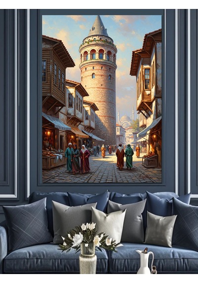 Galata Kulesi Ve Tarihi Sokak Dekoratif Kanvas - Mdf Ahşap Tablo
