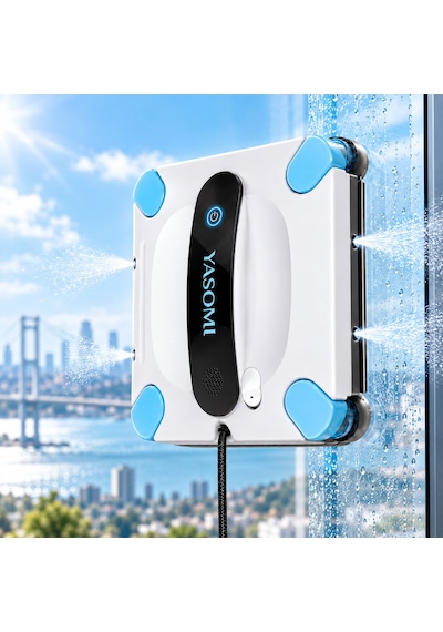 Yasomi WS44 4'lü Su Püskürtme Uygulama Bağlantılı Uzaktan Kumandalı Akıllı Cam Silme Robotu Beyaz - Siyah - Mavi