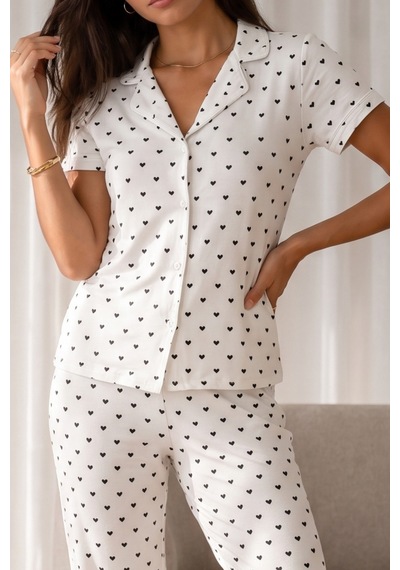 Kadın Loose Uzun Paça Pamuk Kar Beyaz Pijama Takımı