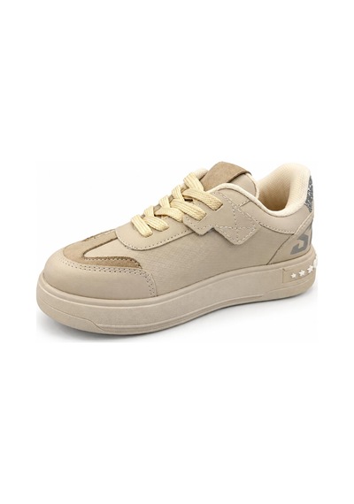 Papucumun Dünyası Kız Çocuk Simli Yıldız Detaylı Cırtlı Sneaker Spor Ayakkabı Bej