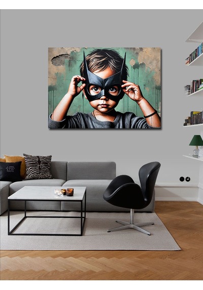 Kanvas Tablo Maskeli Çocuk Kahraman 50cmx70cm