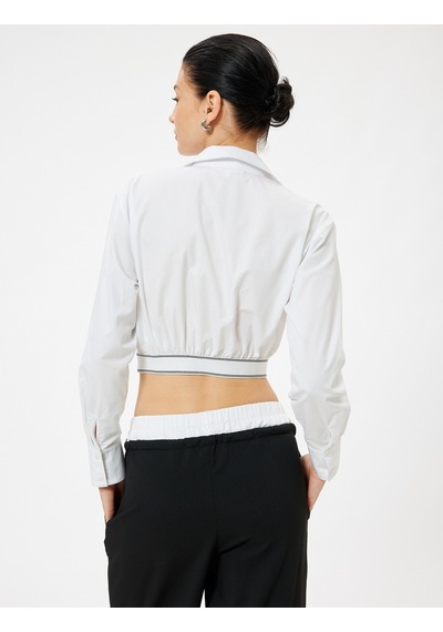 Koton Crop Poplin Gömlek Beli Lastikli Uzun Kollu Cep Detaylı Beyaz 5wak60032pw Beyaz