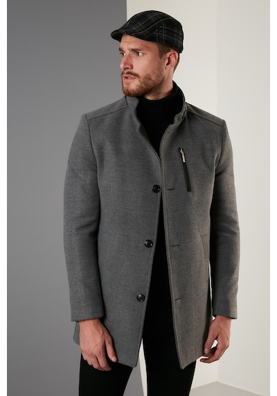 Buratti Slim Fit Düğmeli Dik Yaka Kaşe Erkek Kaban 5840099 Açık Gri