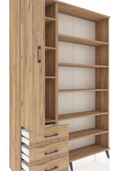 Arges Dolap 9 Raflı 3 Çekmeceli 3 Kapaklı 132x30x195 Çam-çam/çam Çam