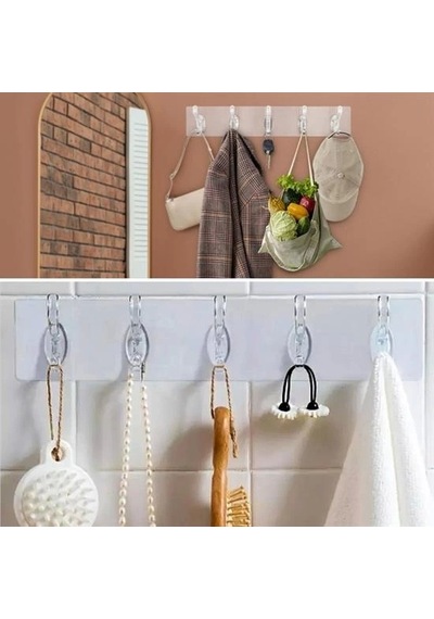 5&apos Li Güçlü Yapışkanlı Şeffaf Duvar Askısı Banyo Mutfak Düzenleyici Pratik Askılık 4767 Çok Renkli