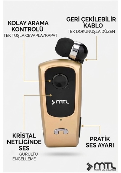 Yaka Klipsli Mono Makaralı Bluetooth Kulaklık Çift Telefon Destekli Mt920