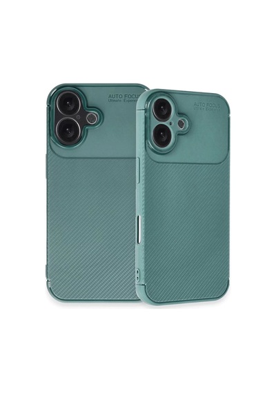 Bezos İphone 16 Uyumlu Kılıf Auto Focus Karbon Kapak - Koyu Yeşil Mmbz