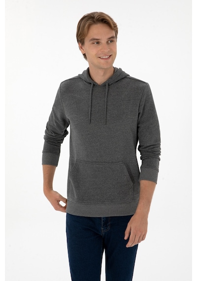 U.S. Polo Assn. Erkek Regular Fit Kapüşonlu Antrasit Melanj Basic Sweatshirt 50313720-VR081