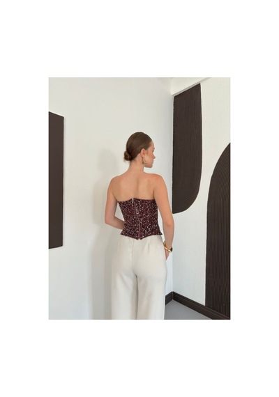 Verymoda Pul Payet Straplez Bluz D3123 Bordo